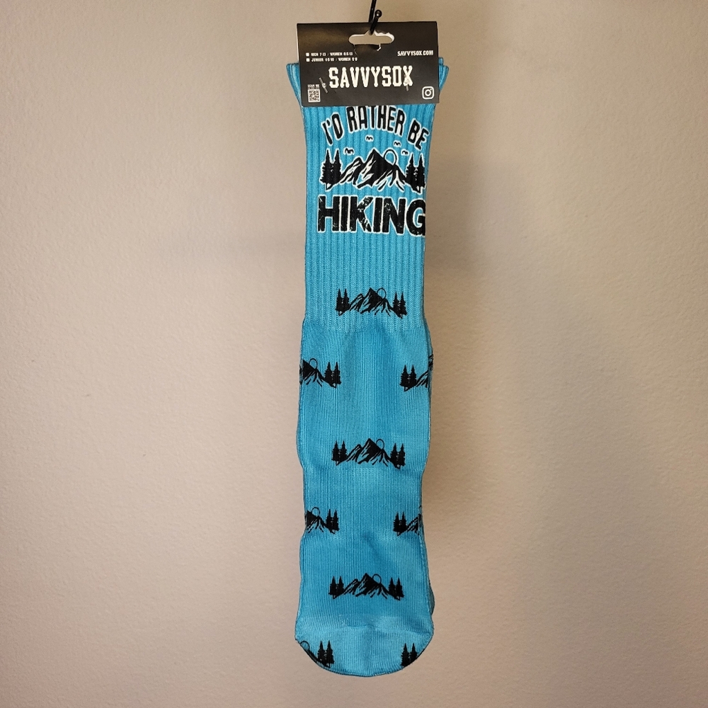 NWT Savvysox "I'd rather be hiking" socks size men 7-13, women 8.5-13